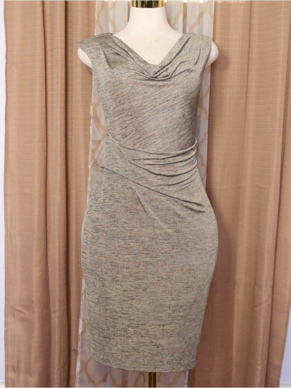 connected apparel Heather Gray Sleeveless Cowl Neck Sheath Dress